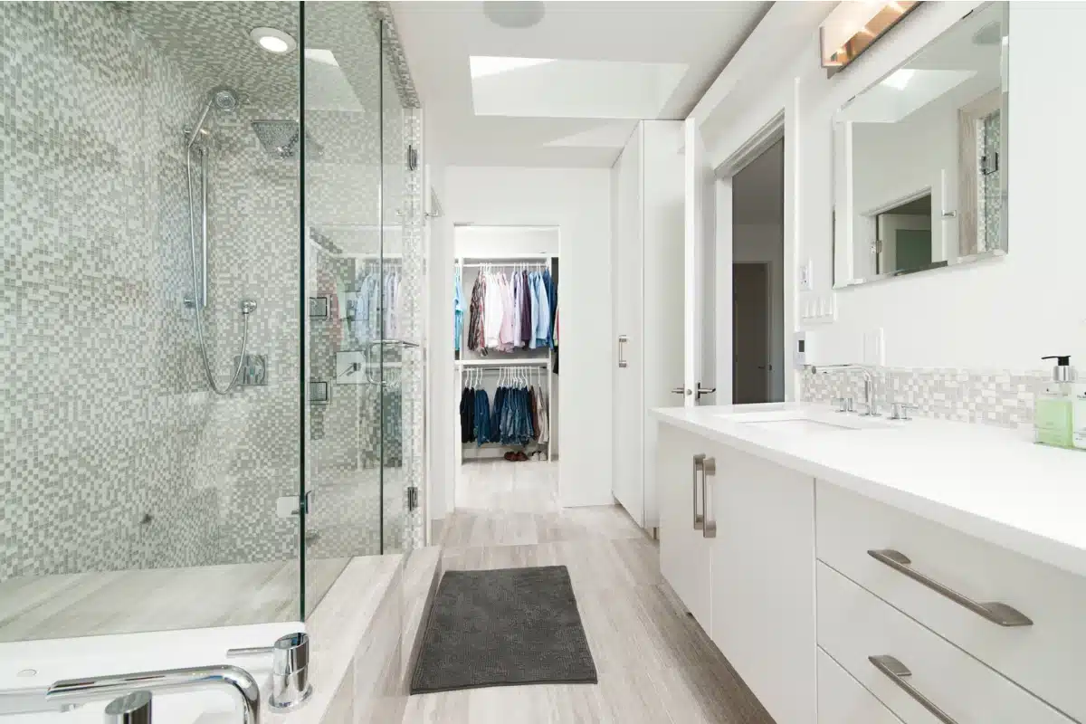modern bathroom with glass shower enclosure after a tub to shower conversion in baltimore md