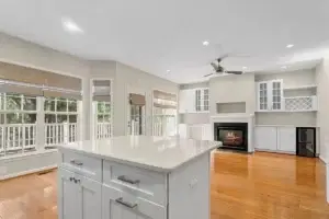 Open concept kitchen remodel in a Greektown Baltimore brick rowhouse